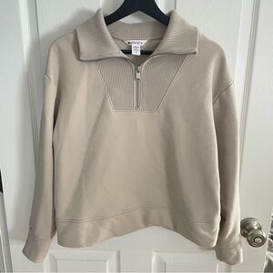 Athleta Cream Ribbed Quarter-Zip Top Small